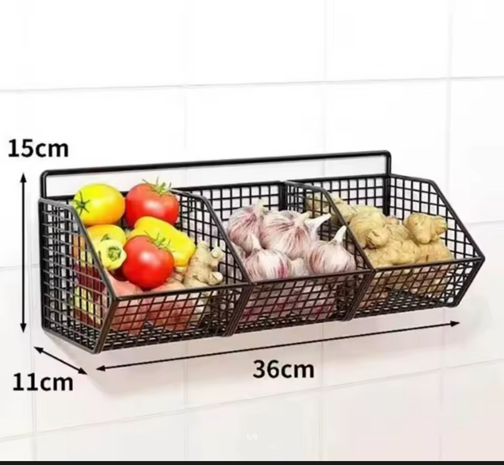Wall Mounted Kitchen Storage Basket Suitable for Durable Metal Wire Storage of Spices, Garlic, Onions, and Vegetables