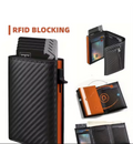 Men Carbon Fiber RFID Blocking Card Holder Wallet, Auto Pop Up Metal Credit Card Case with Magnetic Closure, Slim Mini Purse
