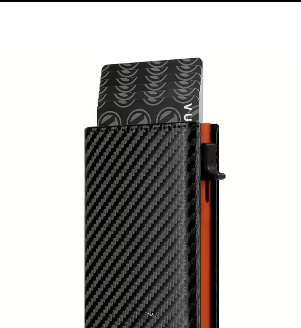 Men Carbon Fiber RFID Blocking Card Holder Wallet, Auto Pop Up Metal Credit Card Case with Magnetic Closure, Slim Mini Purse