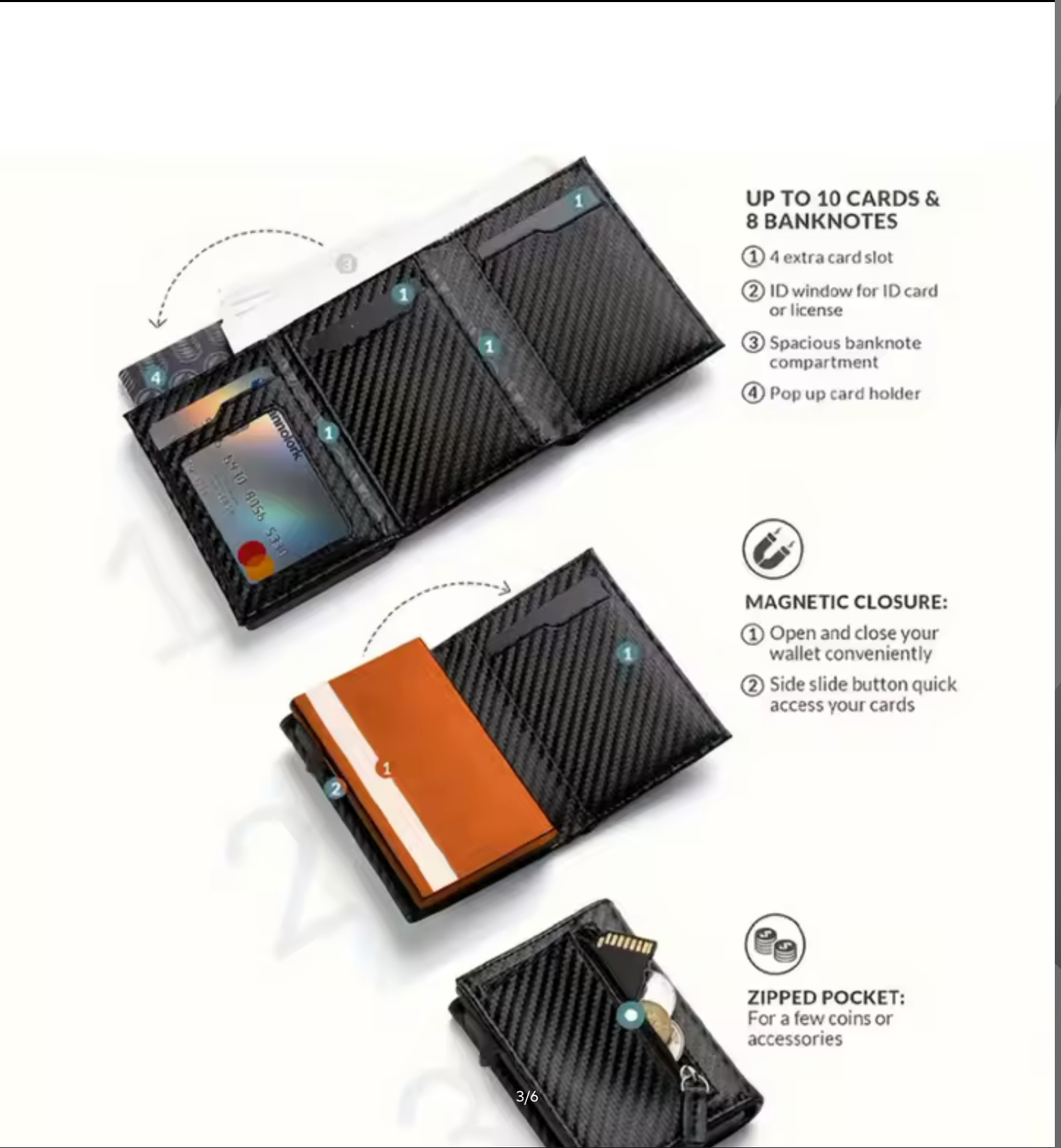 Men Carbon Fiber RFID Blocking Card Holder Wallet, Auto Pop Up Metal Credit Card Case with Magnetic Closure, Slim Mini Purse