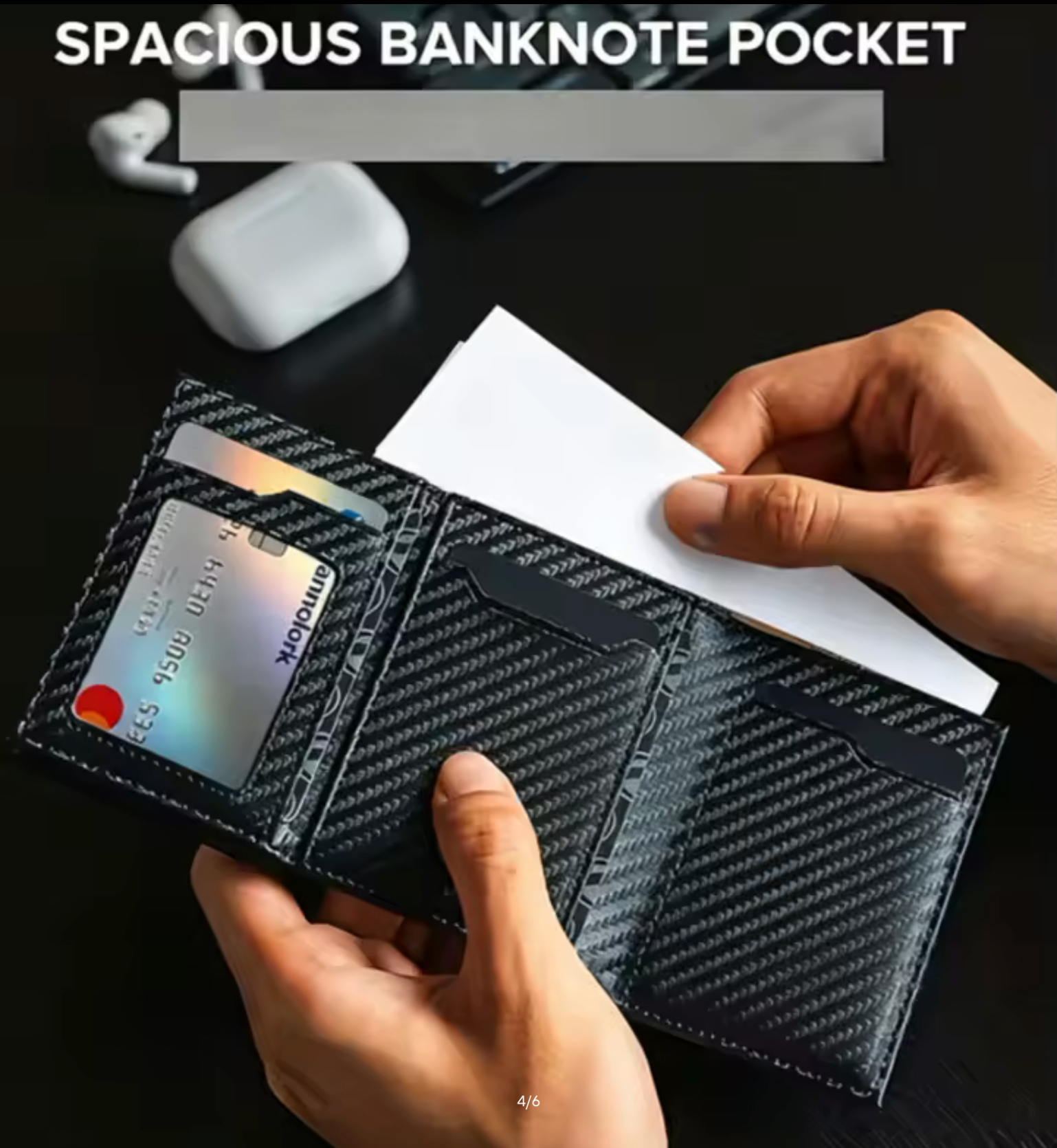 Men Carbon Fiber RFID Blocking Card Holder Wallet, Auto Pop Up Metal Credit Card Case with Magnetic Closure, Slim Mini Purse