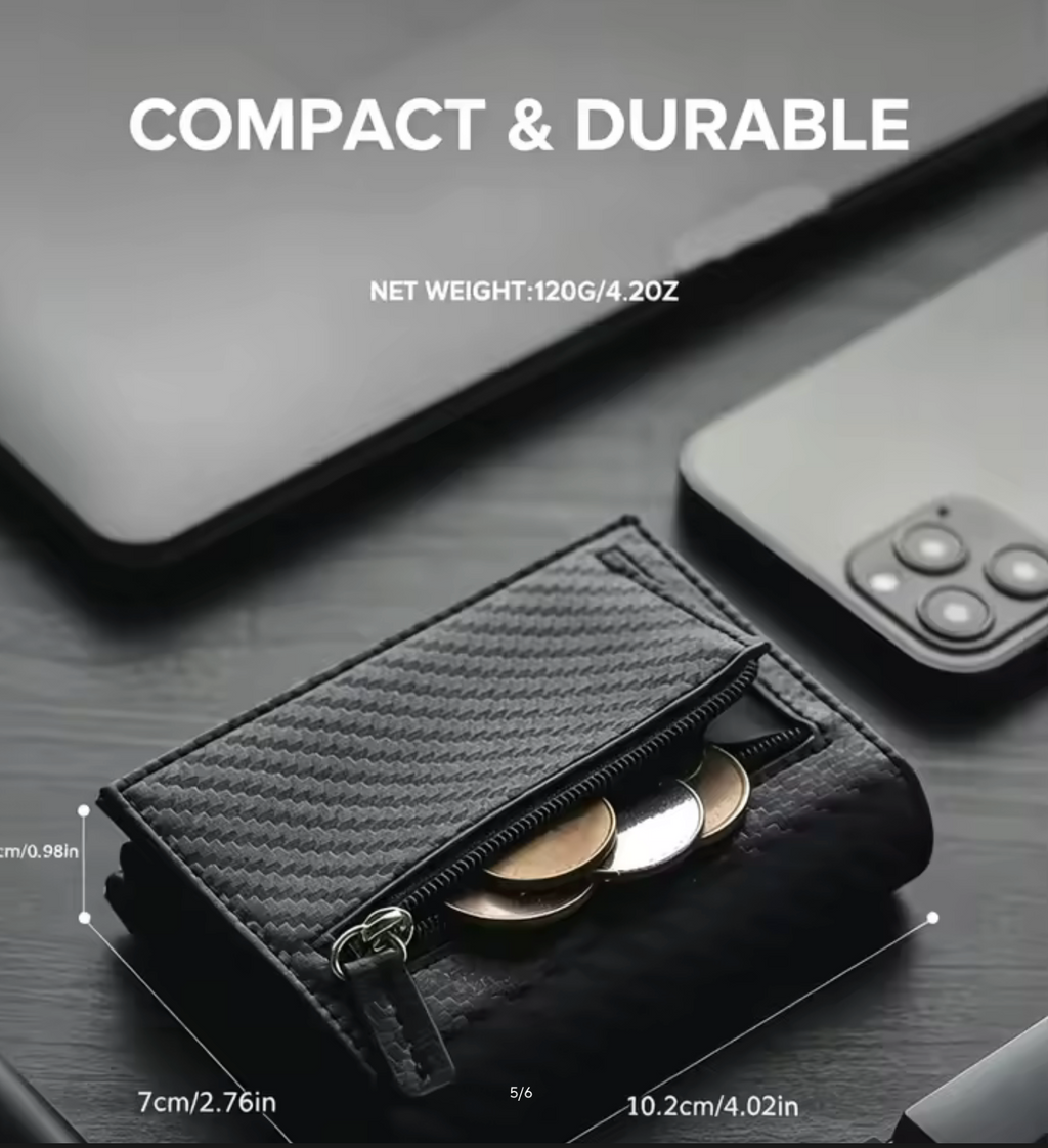 Men Carbon Fiber RFID Blocking Card Holder Wallet, Auto Pop Up Metal Credit Card Case with Magnetic Closure, Slim Mini Purse