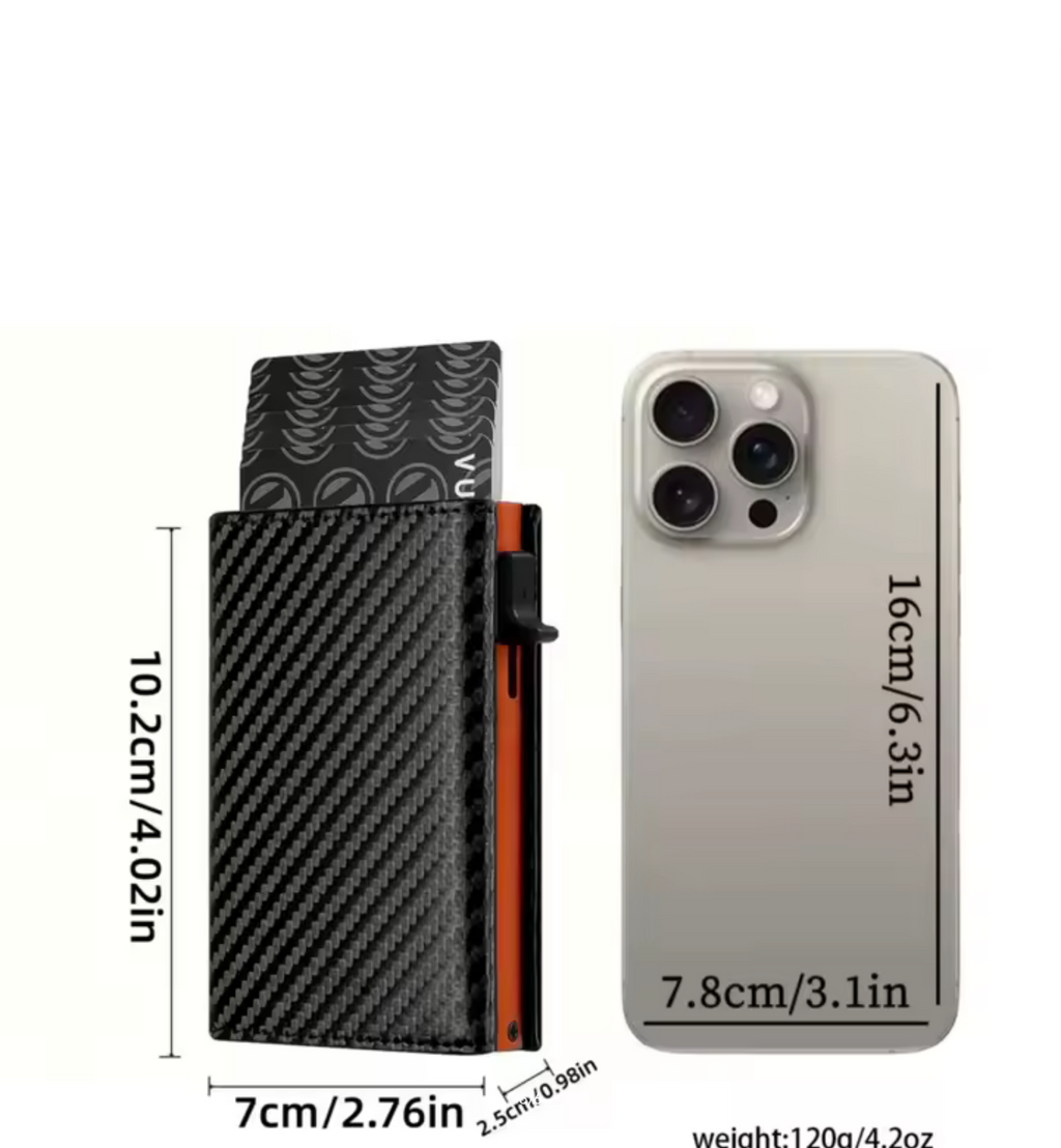Men Carbon Fiber RFID Blocking Card Holder Wallet, Auto Pop Up Metal Credit Card Case with Magnetic Closure, Slim Mini Purse