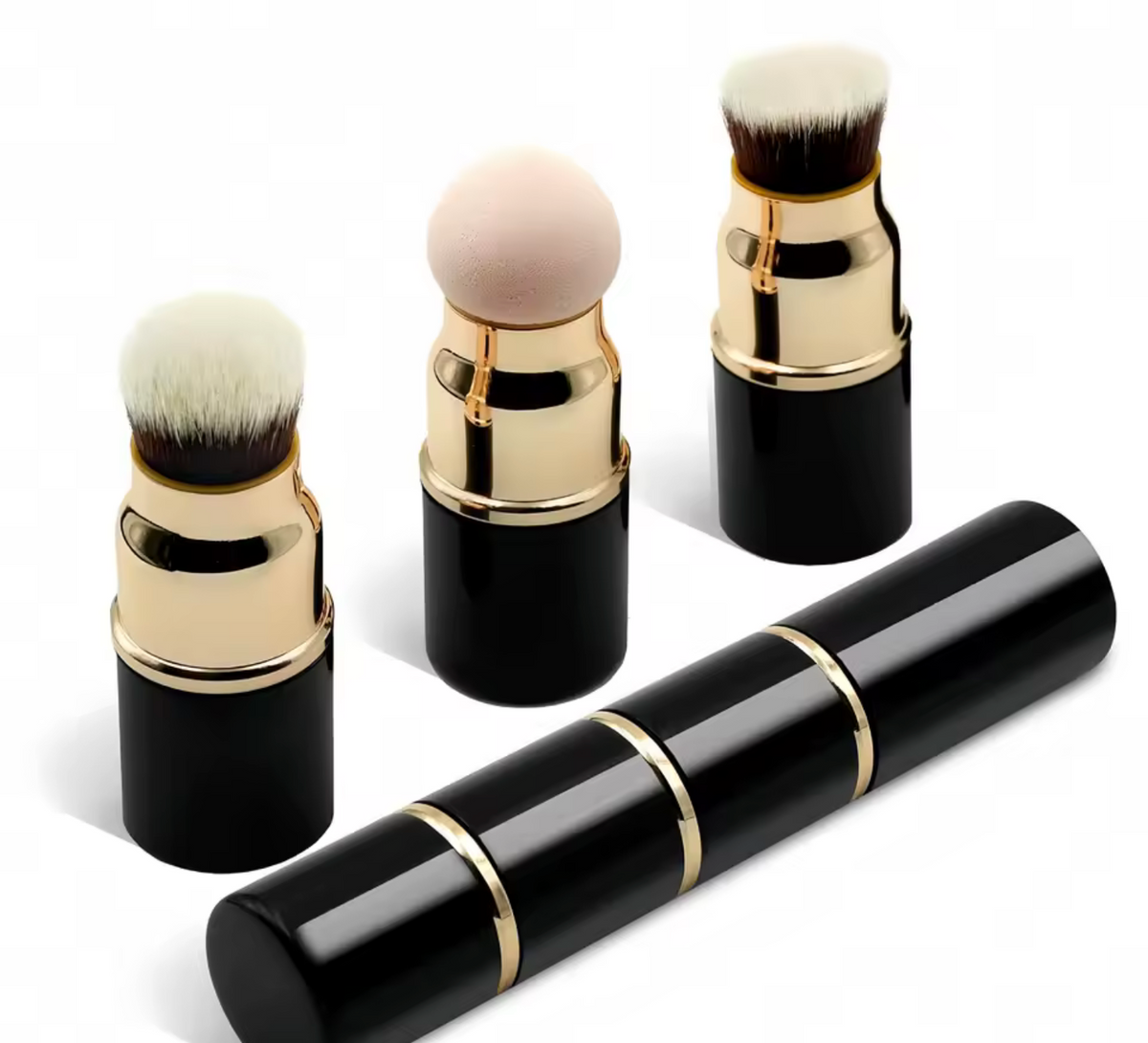 3-in-1 Mini Makeup Brush Set Detachable Portable with Dust Cover for Foundation Powder Blush and Sponge Head Make Up Tools