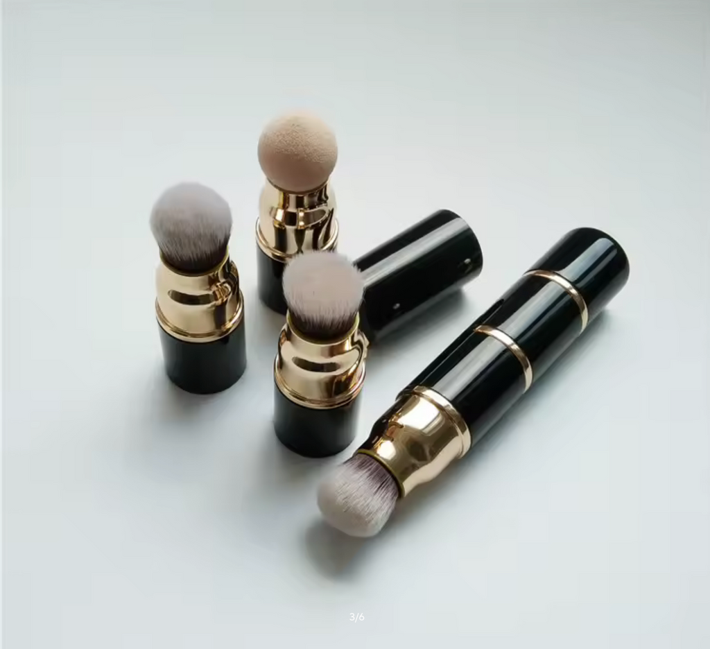3-in-1 Mini Makeup Brush Set Detachable Portable with Dust Cover for Foundation Powder Blush and Sponge Head Make Up Tools