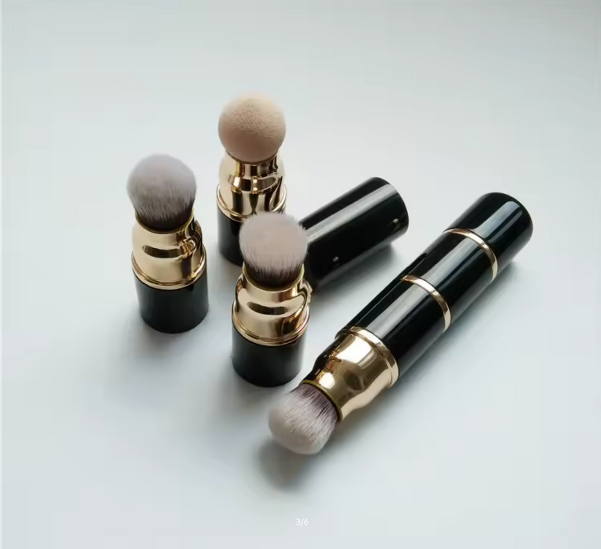3-in-1 Mini Makeup Brush Set Detachable Portable with Dust Cover for Foundation Powder Blush and Sponge Head Make Up Tools