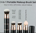 3-in-1 Mini Makeup Brush Set Detachable Portable with Dust Cover for Foundation Powder Blush and Sponge Head Make Up Tools