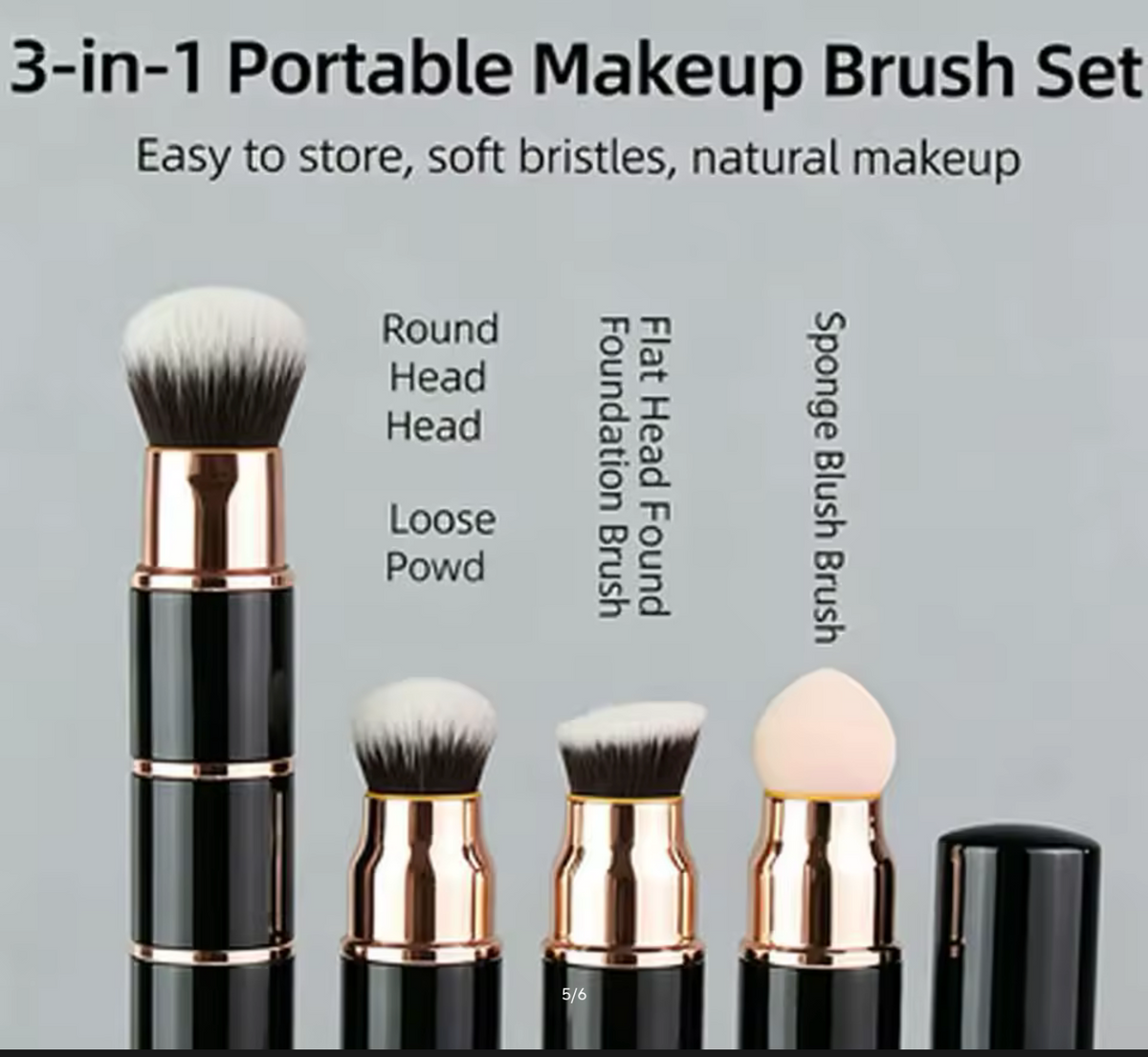 3-in-1 Mini Makeup Brush Set Detachable Portable with Dust Cover for Foundation Powder Blush and Sponge Head Make Up Tools