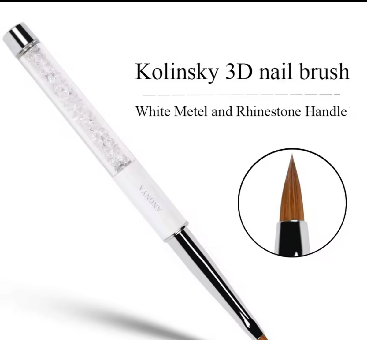1Pc 3D Acrylic Nail Brush White Design Liquid Powder.