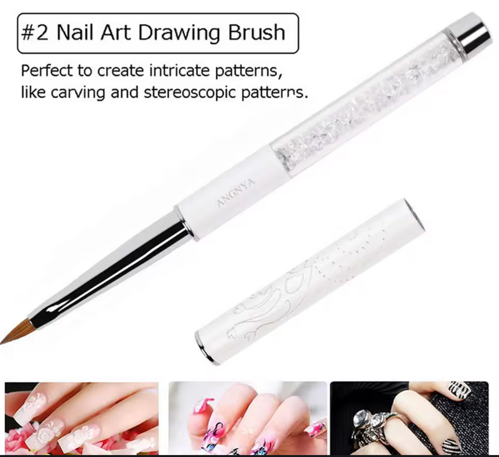 1Pc 3D Acrylic Nail Brush White Design Liquid Powder.