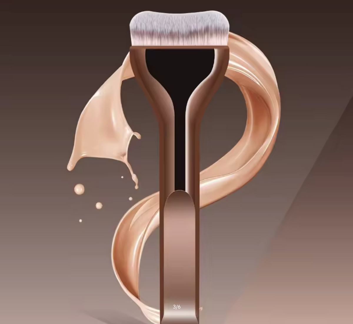 Professional Foundation Brush - Soft Nylon Bristles, Elegant Brown Handle, for BB Cream, Liquid Foundation, Powder - Travel