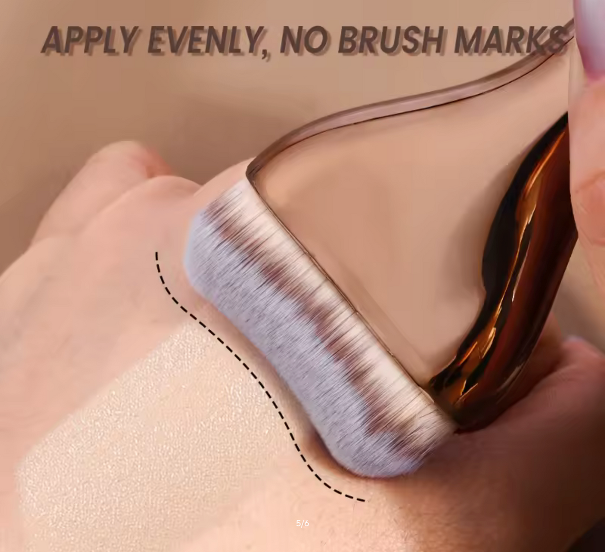 Professional Foundation Brush - Soft Nylon Bristles, Elegant Brown Handle, for BB Cream, Liquid Foundation, Powder - Travel