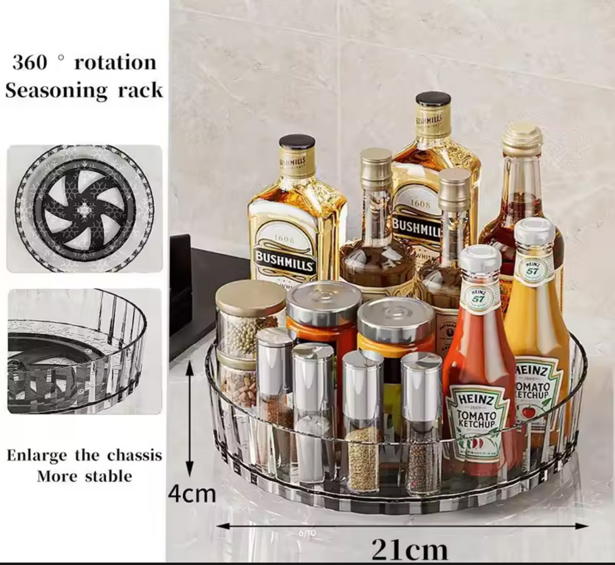 360 Rotating Tray Spice Rack Pantry Cabinet Turntable.
