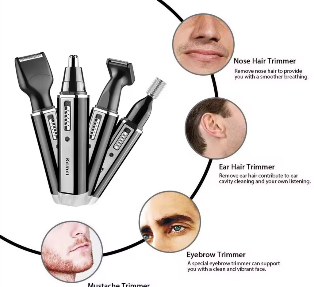 Kemei KM-6630 4 In 1 Trimmer For Men Electric Nose And Ear Trimmer Rechargeable Trimmer For Hair Beard Nose And Ear Cleaner