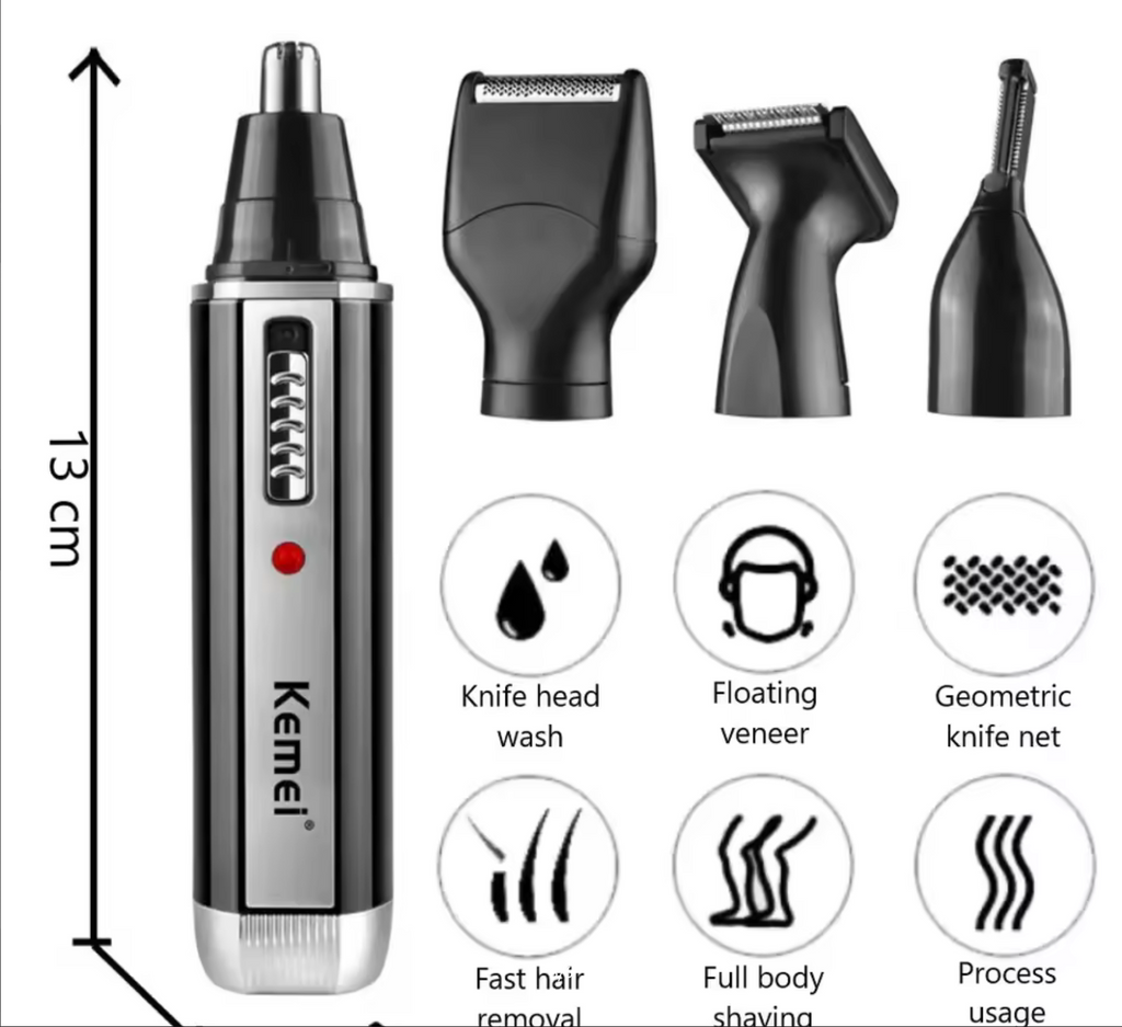 Kemei KM-6630 4 In 1 Trimmer For Men Electric Nose And Ear Trimmer Rechargeable Trimmer For Hair Beard Nose And Ear Cleaner