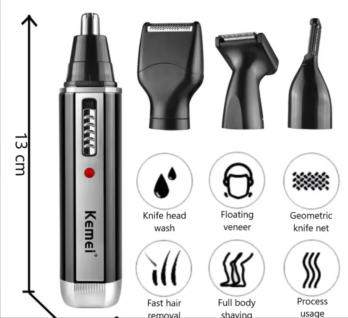 Kemei KM-6630 4 In 1 Trimmer For Men Electric Nose And Ear Trimmer Rechargeable Trimmer For Hair Beard Nose And Ear Cleaner