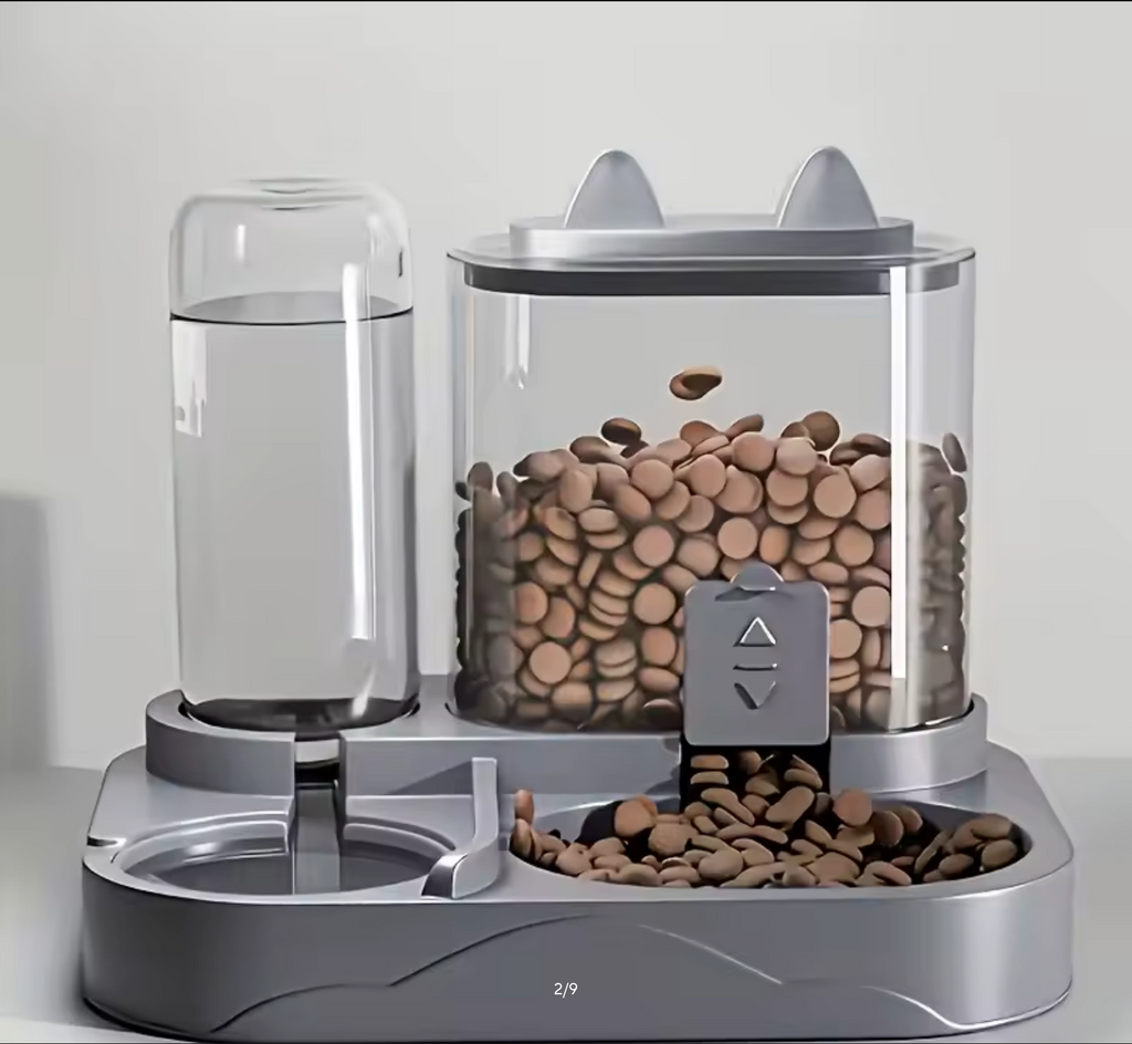 2-in-1 Cat Automatic Feeder Water Dispenser Gravity Pet Food Bowl Wet Dry Separation Storage for Cats Small Dogs Home&Travel