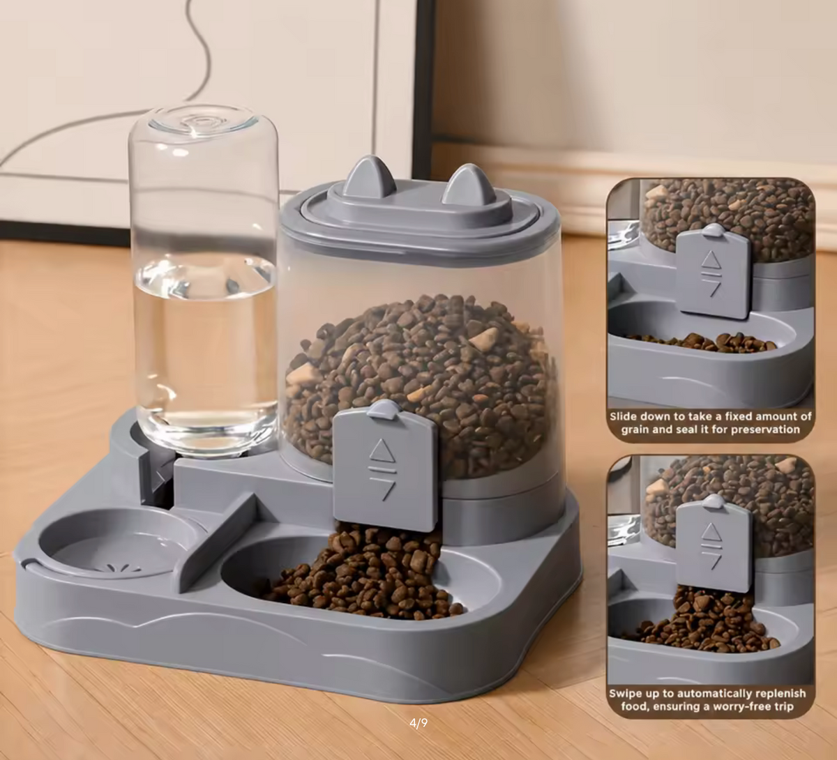 2-in-1 Cat Automatic Feeder Water Dispenser Gravity Pet Food Bowl Wet Dry Separation Storage for Cats Small Dogs Home&Travel