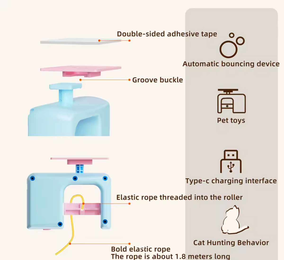 Cats Toys Pet Stress Relief Rechargeable Interactive Hanging Door Automatic Electric Flying Bird Cat Toy for Hunt Elastic Rope