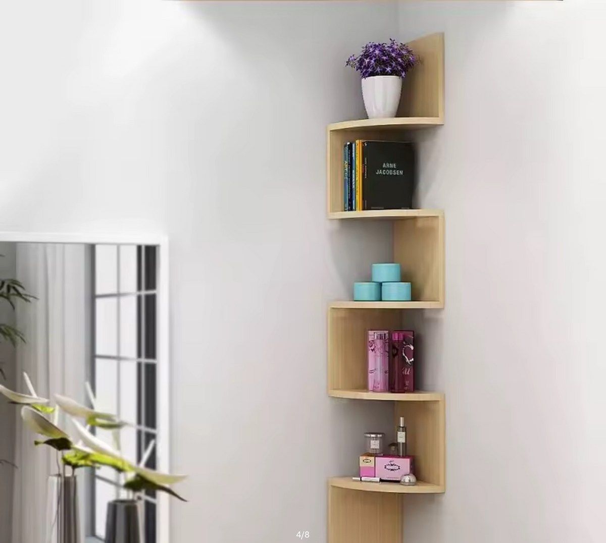 Haodirect 3/5 Layer Wooden Corner Shelf Living Room Bedroom Bookcase Floating Corner Shelf Modern Simple Home Decoration