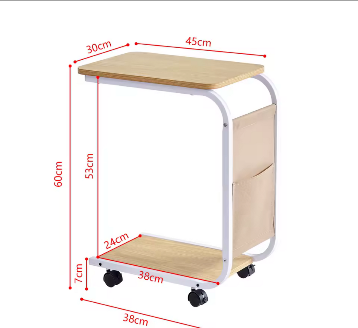 BonChoice C Shaped Side Table with Wheels for Living Room, Mobile Sofa Side End Table, Portable Snack Coffee Table Bedside Table