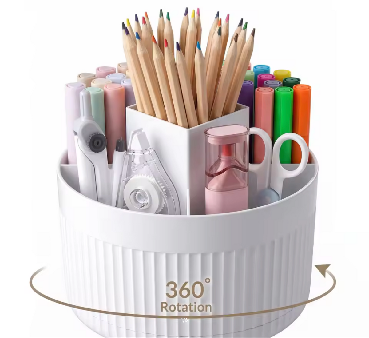 360 Rotating Plastic Desk Pen Organizer with 5 Slots, Dual-Purpose Art Supply Pencil Cup for Office, School, Home