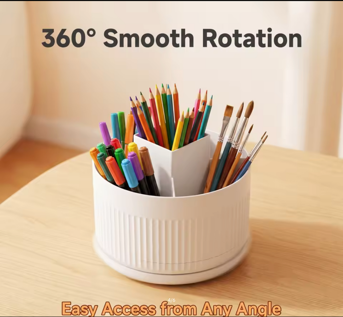 360 Rotating Plastic Desk Pen Organizer with 5 Slots, Dual-Purpose Art Supply Pencil Cup for Office, School, Home
