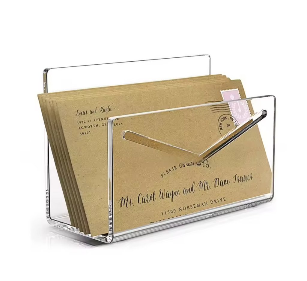 1Pc Acrylic Desk Organizer Desktop Letter Sorter Mail Tray File Organiser Office Home Bookends Book Holder Storage Rack
