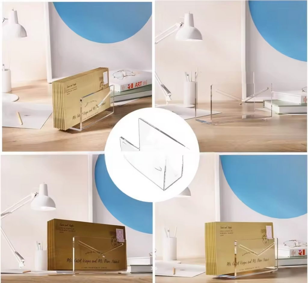 1Pc Acrylic Desk Organizer Desktop Letter Sorter Mail Tray File Organiser Office Home Bookends Book Holder Storage Rack