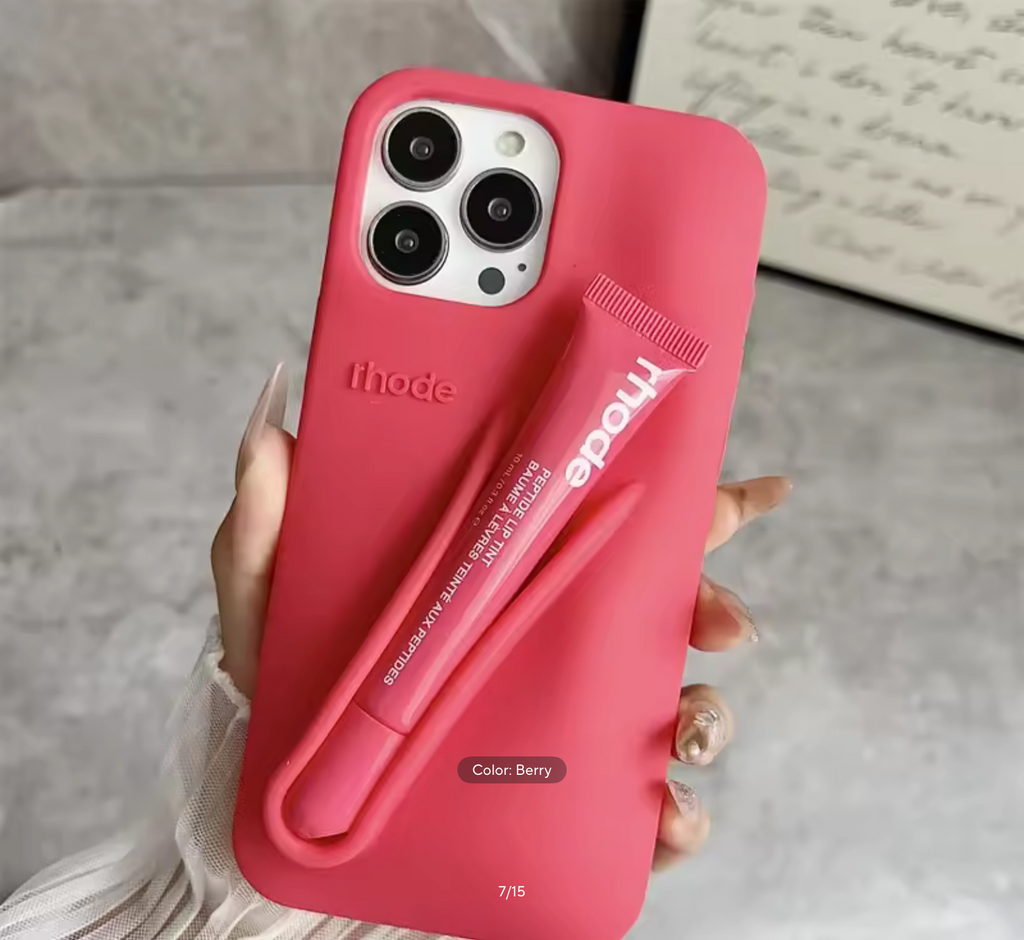 Lemontini Phone Case for iPhone 11 12 13 14 15 16 Pro Max Plus 17 Air Makeup Lip Gloss Silicone Cover with Lip Glaze