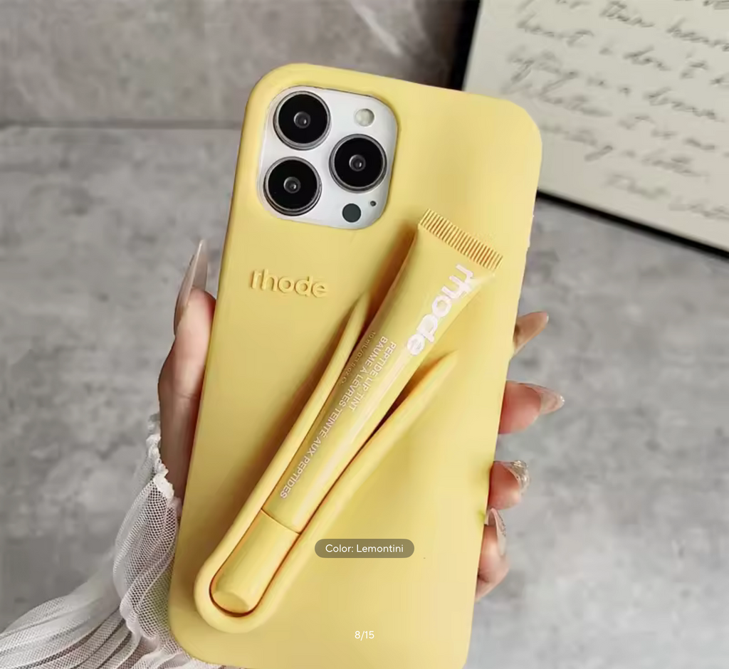 Lemontini Phone Case for iPhone 11 12 13 14 15 16 Pro Max Plus 17 Air Makeup Lip Gloss Silicone Cover with Lip Glaze