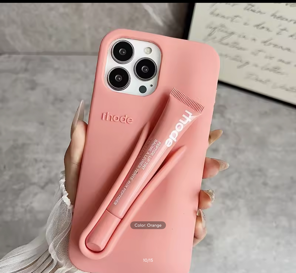 Lemontini Phone Case for iPhone 11 12 13 14 15 16 Pro Max Plus 17 Air Makeup Lip Gloss Silicone Cover with Lip Glaze