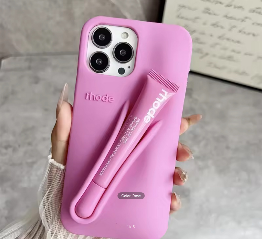 Lemontini Phone Case for iPhone 11 12 13 14 15 16 Pro Max Plus 17 Air Makeup Lip Gloss Silicone Cover with Lip Glaze