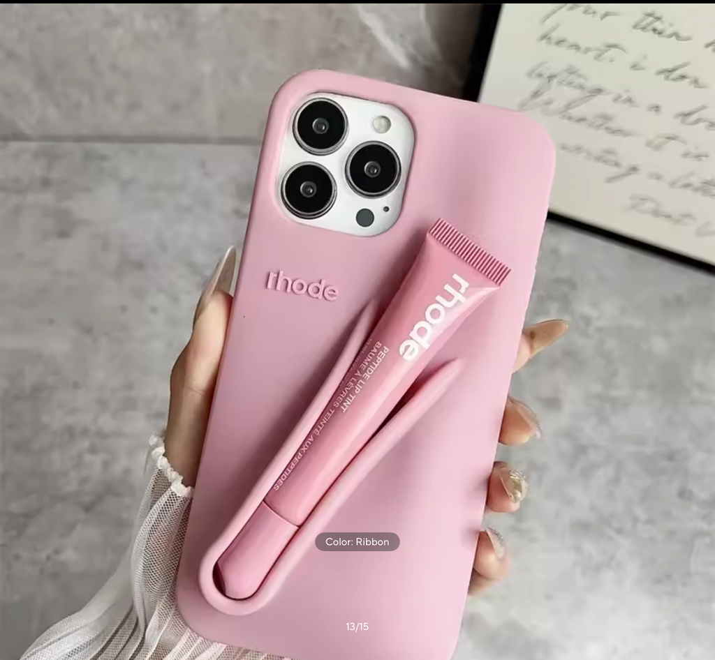 Lemontini Phone Case for iPhone 11 12 13 14 15 16 Pro Max Plus 17 Air Makeup Lip Gloss Silicone Cover with Lip Glaze