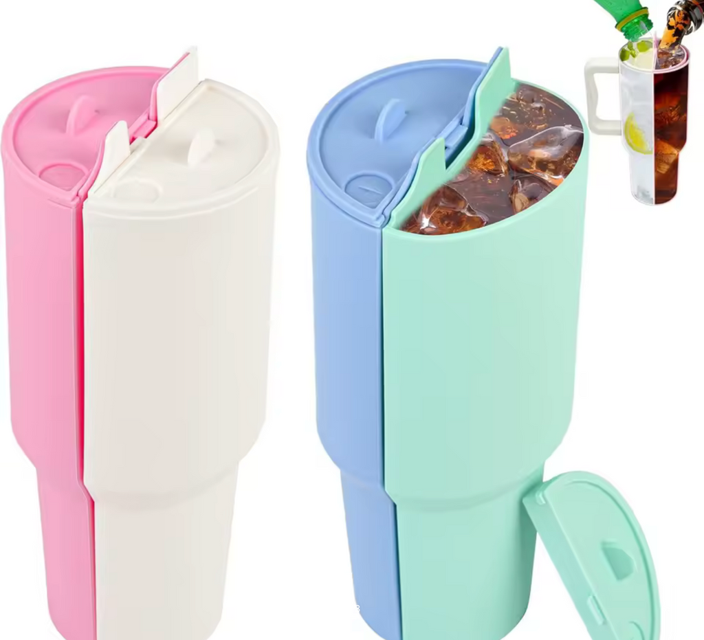 Silicone 2in1 Cup Drink Divider Compatible with Stanley Tumbler 40 oz Cup Separator with Lid for Dualsided Drink Double Drinks
