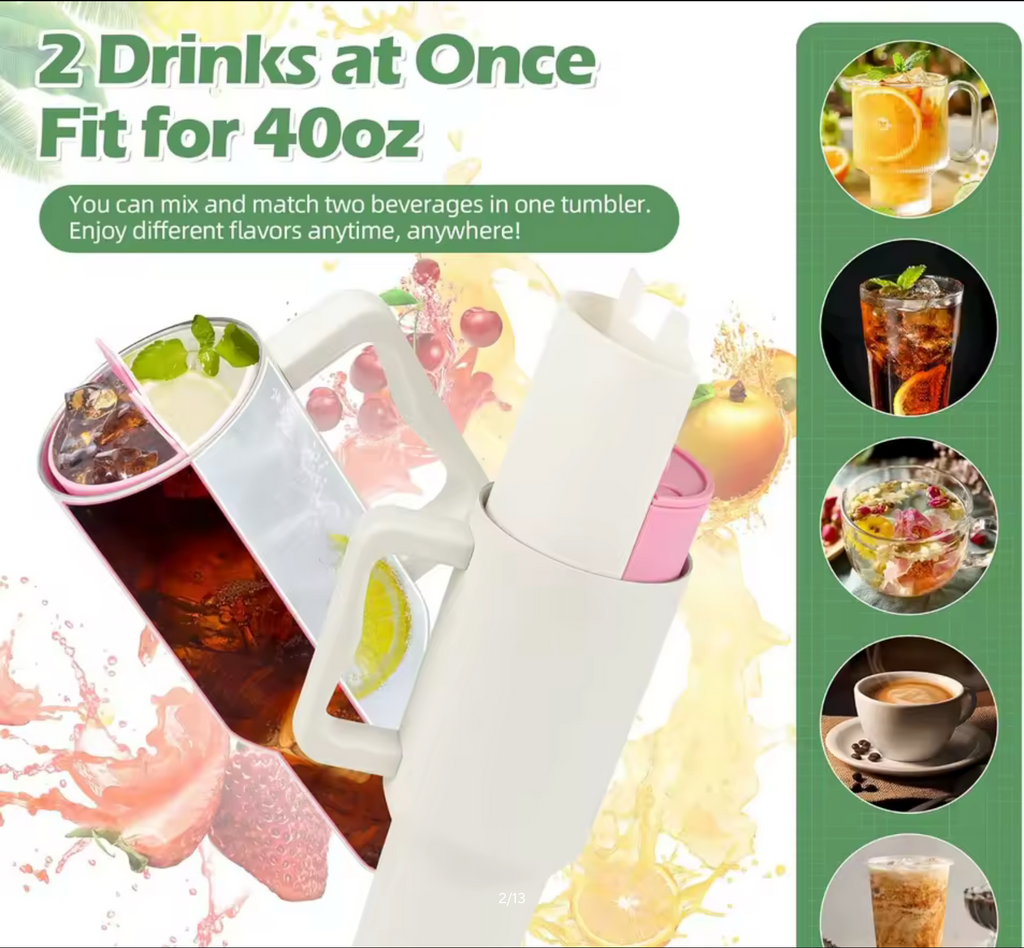 Silicone 2in1 Cup Drink Divider Compatible with Stanley Tumbler 40 oz Cup Separator with Lid for Dualsided Drink Double Drinks