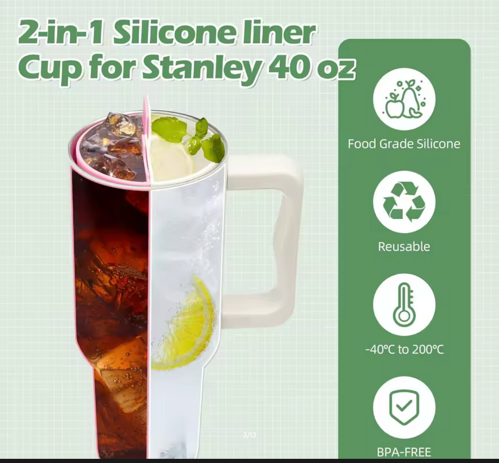 Silicone 2in1 Cup Drink Divider Compatible with Stanley Tumbler 40 oz Cup Separator with Lid for Dualsided Drink Double Drinks