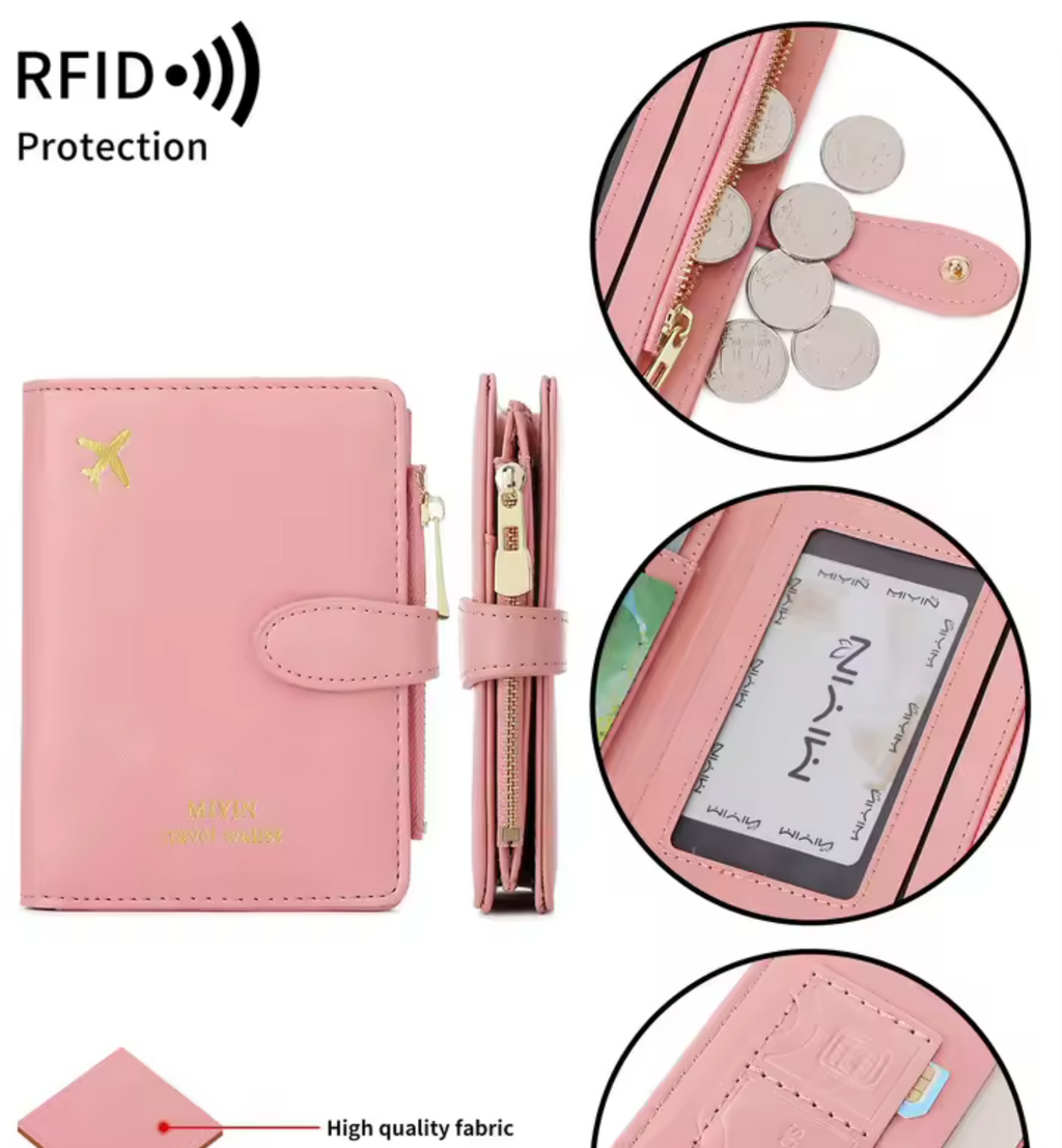 Multi functional RFID anti-theft brush passport bag fashionable multi card slot passport clip PU leather large capacity wallet