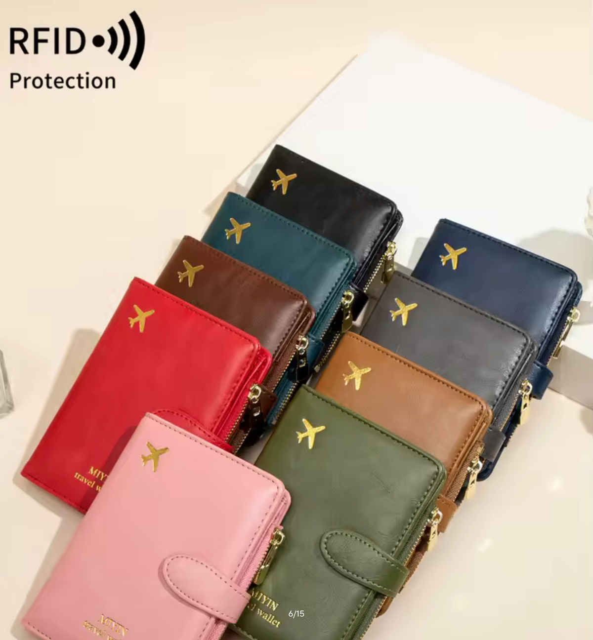Multi functional RFID anti-theft brush passport bag fashionable multi card slot passport clip PU leather large capacity wallet
