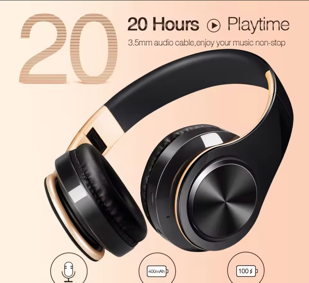 Men Gift Gold Wireless Headphones Bluetooth Earphone Stereo Headset Game with Build-in MIC with Universal for Android and iOS