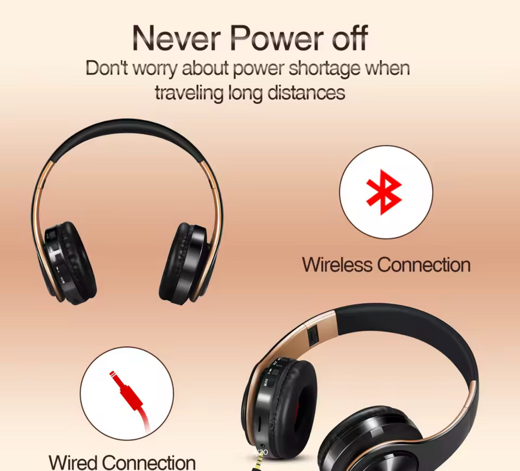 Men Gift Gold Wireless Headphones Bluetooth Earphone Stereo Headset Game with Build-in MIC with Universal for Android and iOS