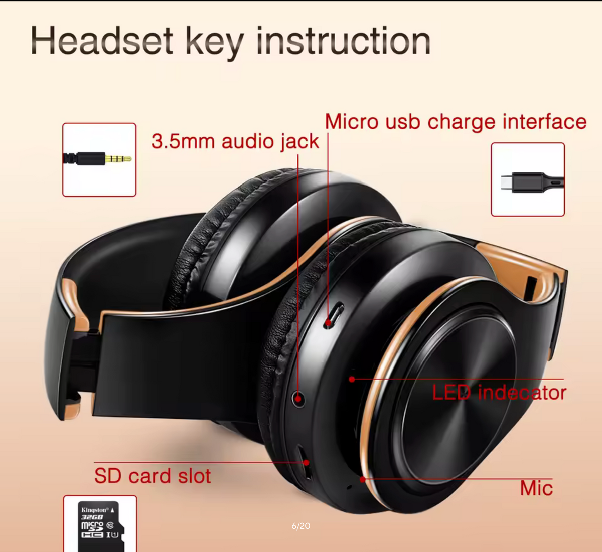 Men Gift Gold Wireless Headphones Bluetooth Earphone Stereo Headset Game with Build-in MIC with Universal for Android and iOS