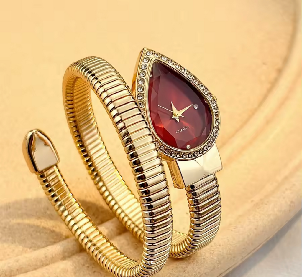 Elegant Ladies' Water-Drop Headed Watch with Snake-Shaped Band