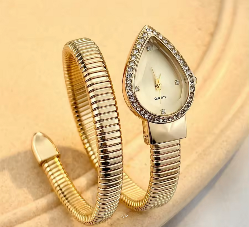 Elegant Ladies' Water-Drop Headed Watch with Snake-Shaped Band