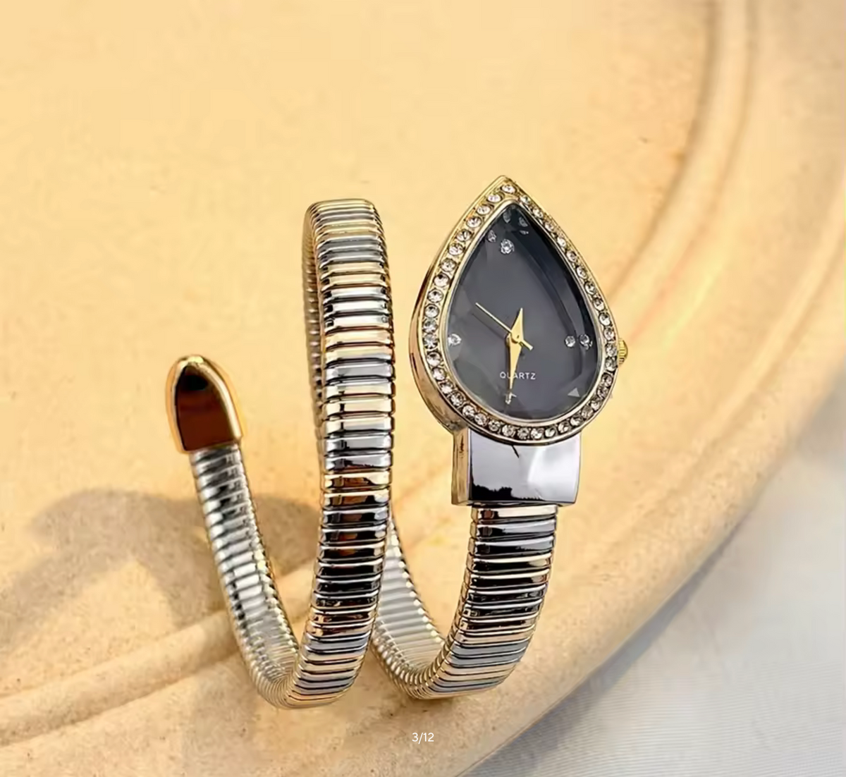 Elegant Ladies' Water-Drop Headed Watch with Snake-Shaped Band
