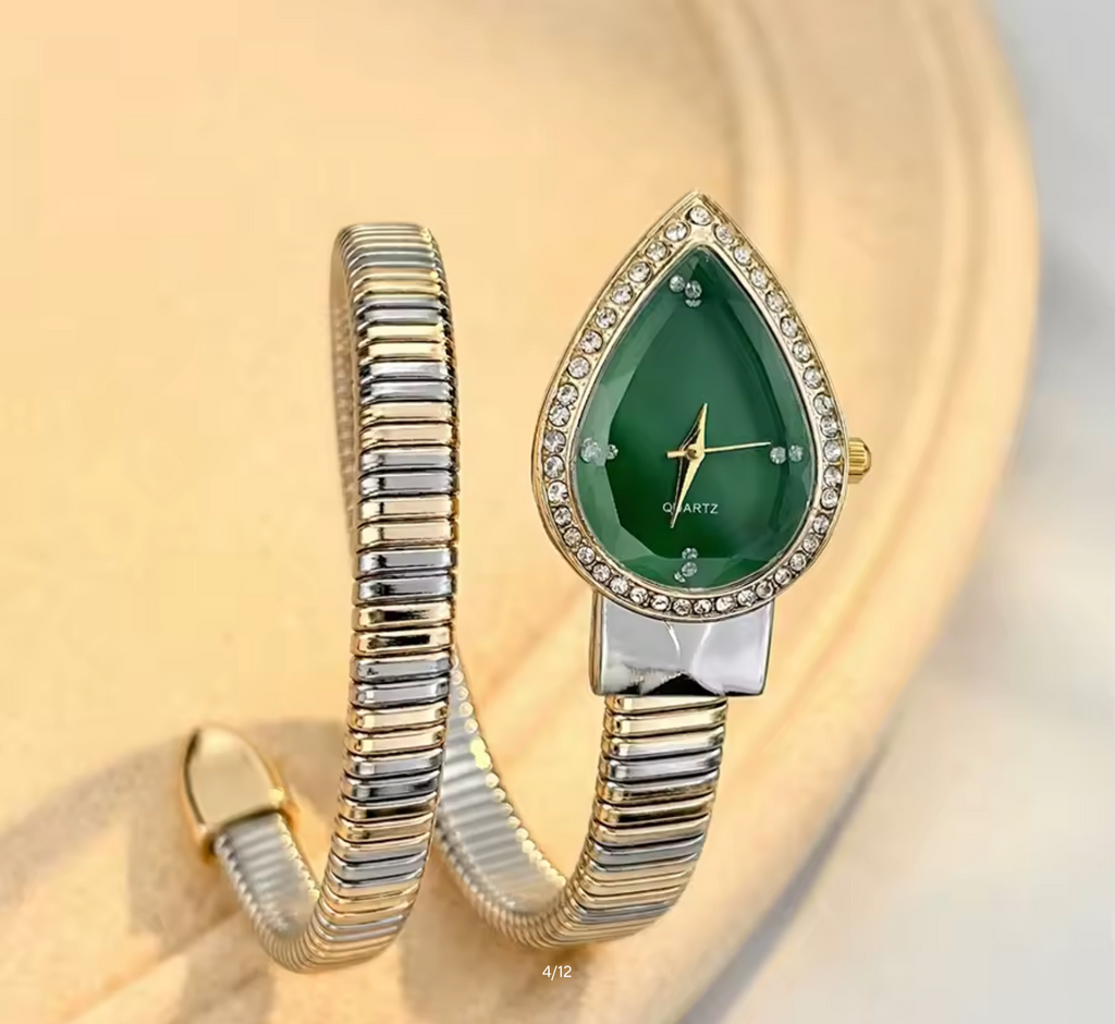 Elegant Ladies' Water-Drop Headed Watch with Snake-Shaped Band