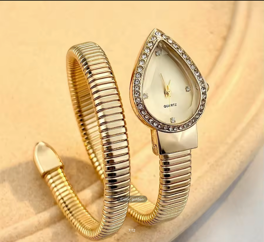 Elegant Ladies' Water-Drop Headed Watch with Snake-Shaped Band