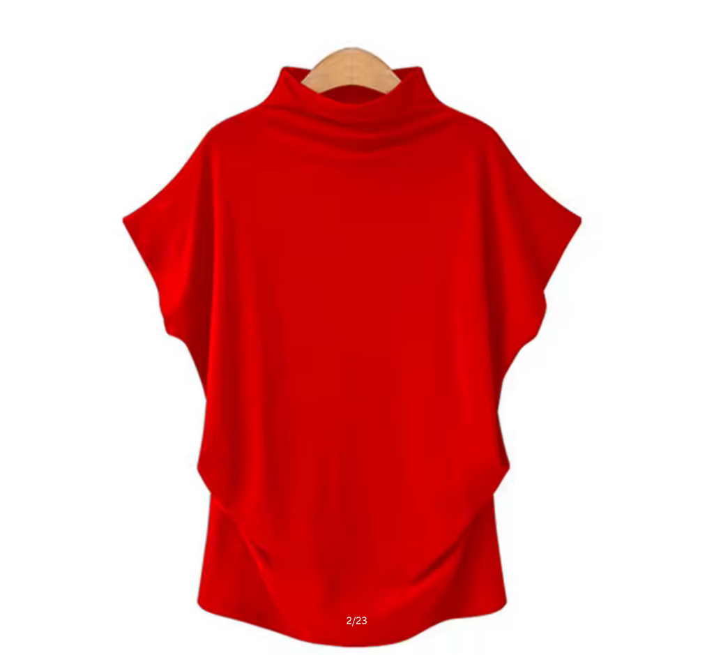 European High Neck Short Sleeve T-Shirt - Women Casual Basic Summer Top