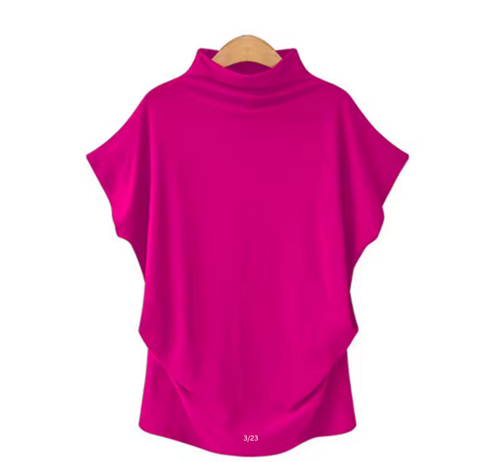 European High Neck Short Sleeve T-Shirt - Women Casual Basic Summer Top