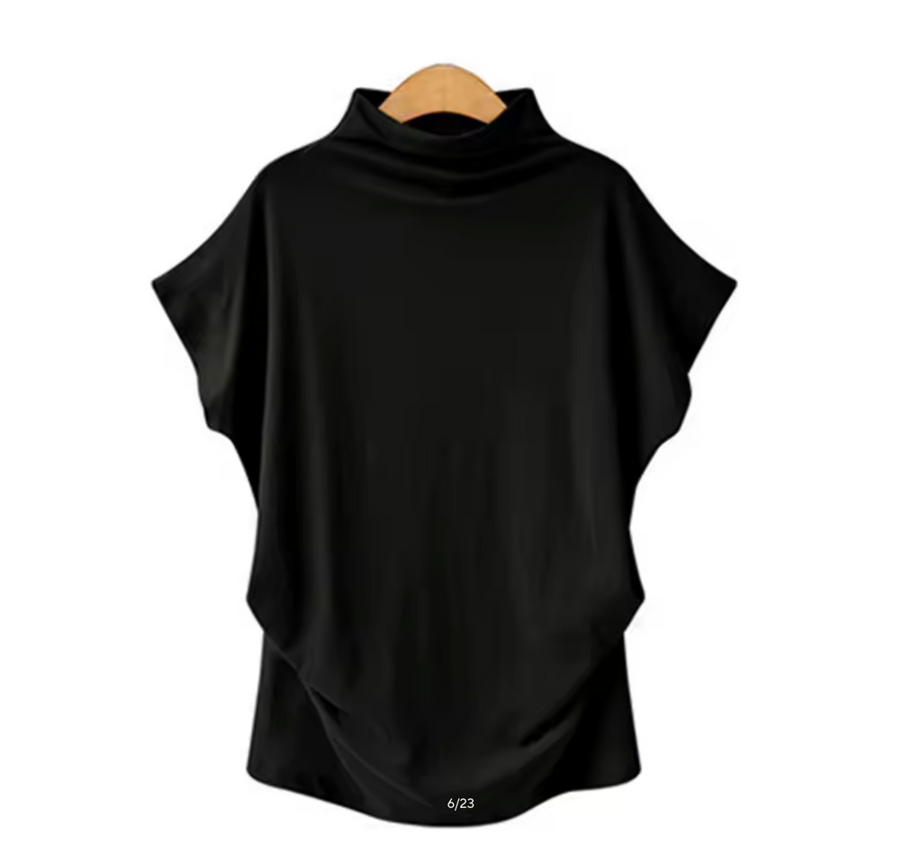 European High Neck Short Sleeve T-Shirt - Women Casual Basic Summer Top